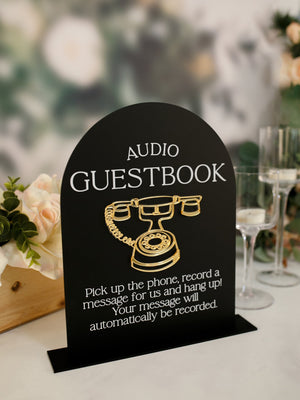 Audio Guestbook Pick Up The Phone Leave A Message For The Newlyweds Clear Glass Look Acrylic Wedding Sign, Guest Book Lucite