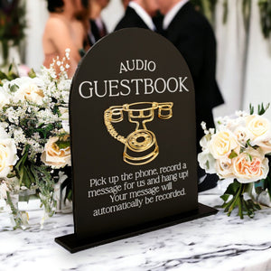 Audio Guestbook Pick Up The Phone Leave A Message For The Newlyweds Clear Glass Look Acrylic Wedding Sign, Guest Book Lucite