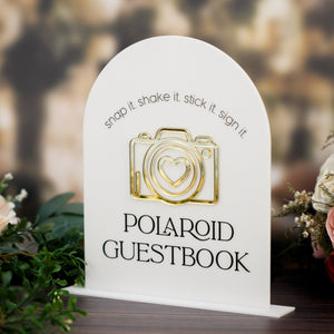 Polaroid Guestbook Snap It Stick It Sign It Clear Glass Look Acrylic Wedding Guest Book Sign, Acrylic Gold Photo Guest Book Lucite