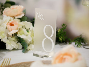 Modern Art Deco Midcentury Design 4x6 or 5x7 Acrylic Table Number Sign With Stands, Perspex  Wedding Table Mimimalist Numbers