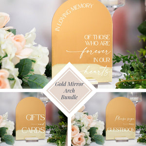 ARCH Mirror Gold, Silver or Rose Gold Acrylic Sign Wedding Bundle of Guestbook, Gifts and Cards, In Loving Memory Please Take One