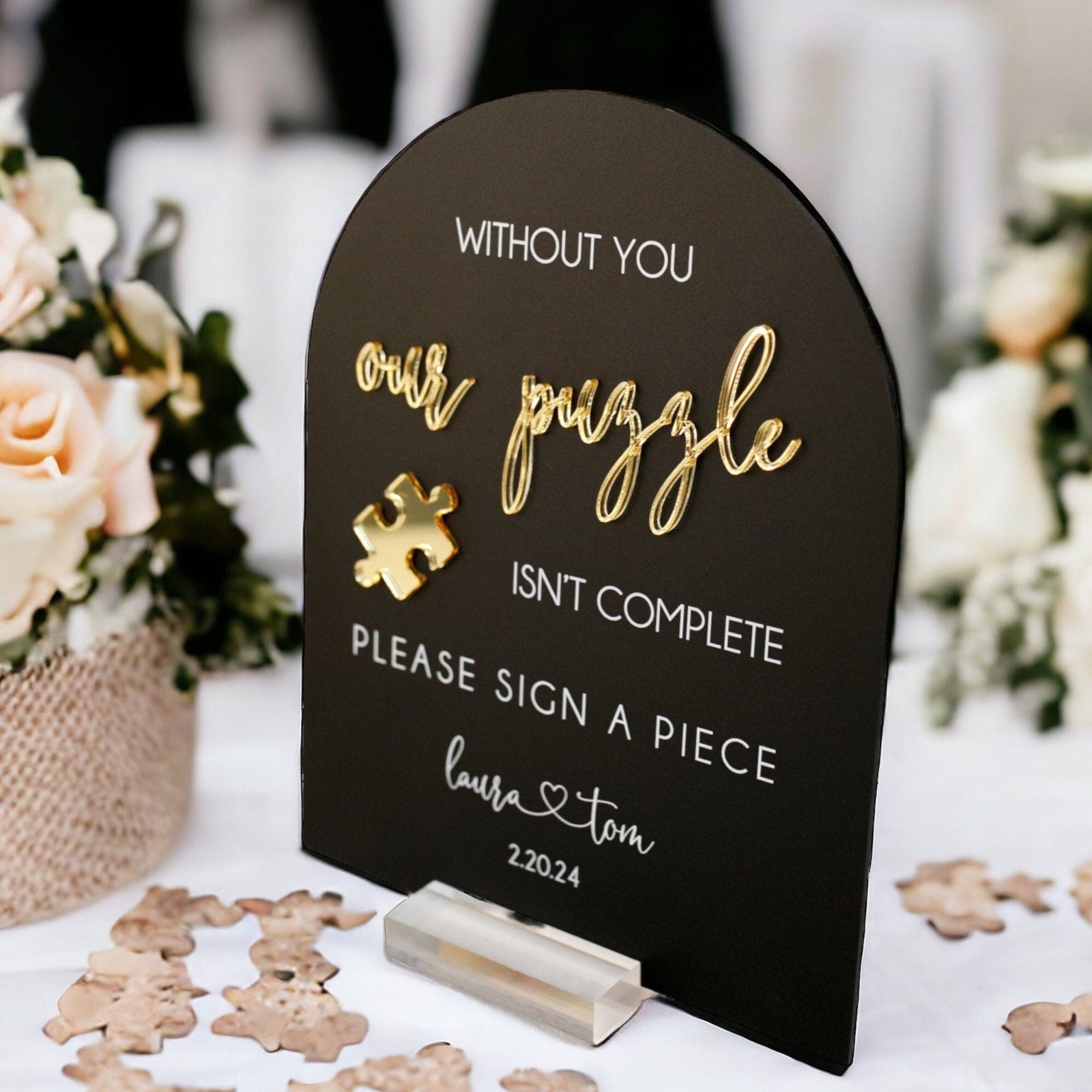 3D Mirror Laser Cut Without You Our Puzzle Isn&#39;t Complete Wedding Puzzle Piece Guestbook Acrylic Sign, Please Sign A Piece