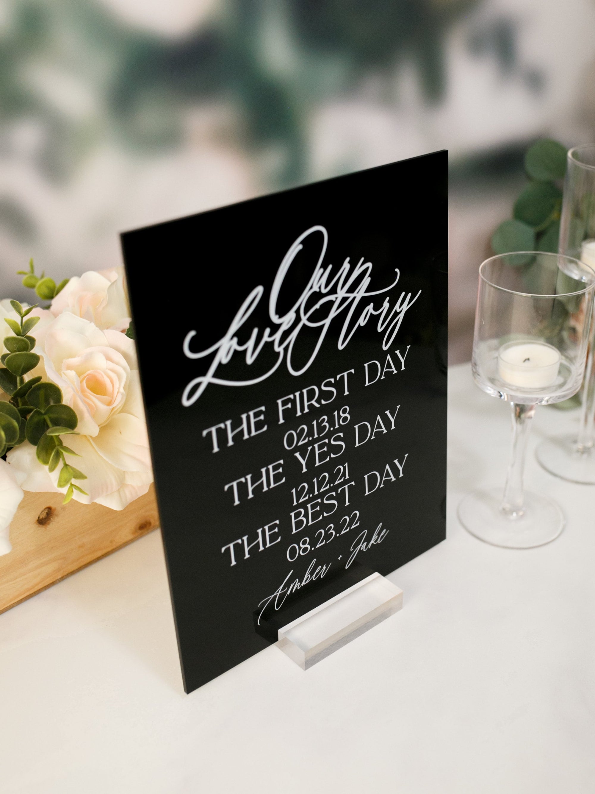 3D Gold Mirror Our Love Story First Day Yes Day Best Day Acrylic Wedding Sign, Sweetheart Table Lucite Table Sign, Special Dates Anniversary