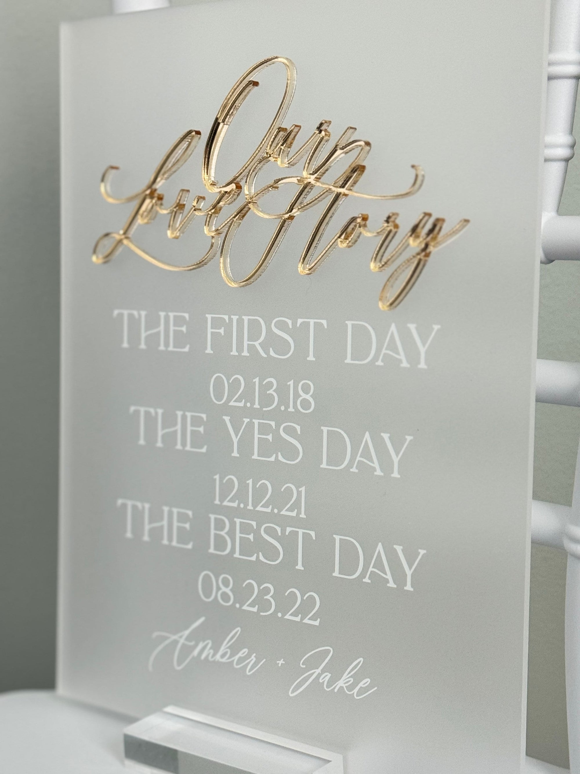 3D Gold Mirror Our Love Story First Day Yes Day Best Day Acrylic Wedding Sign, Sweetheart Table Lucite Table Sign, Special Dates Anniversary