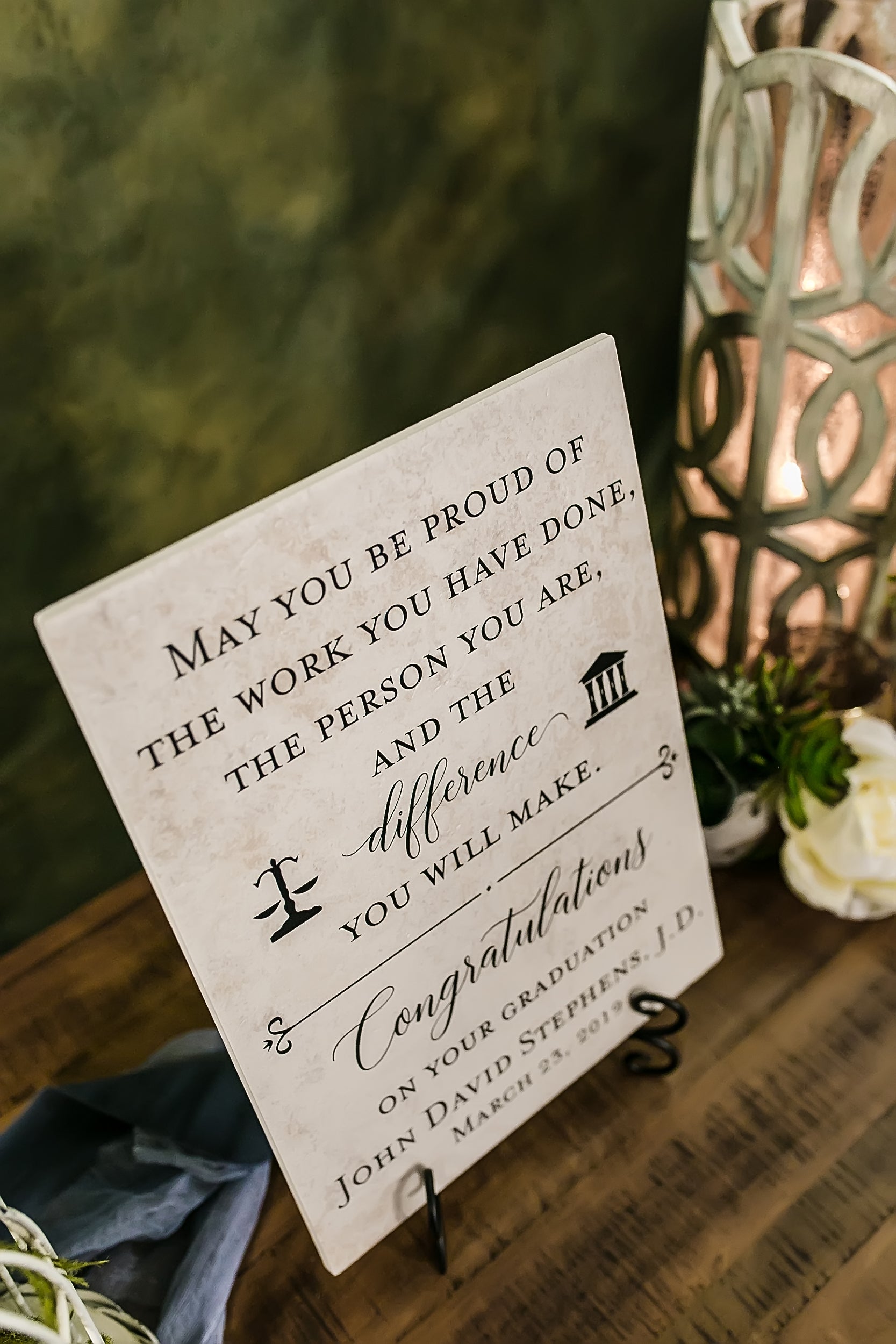 Law School Graduation Tile Sign Plaque With Stand
