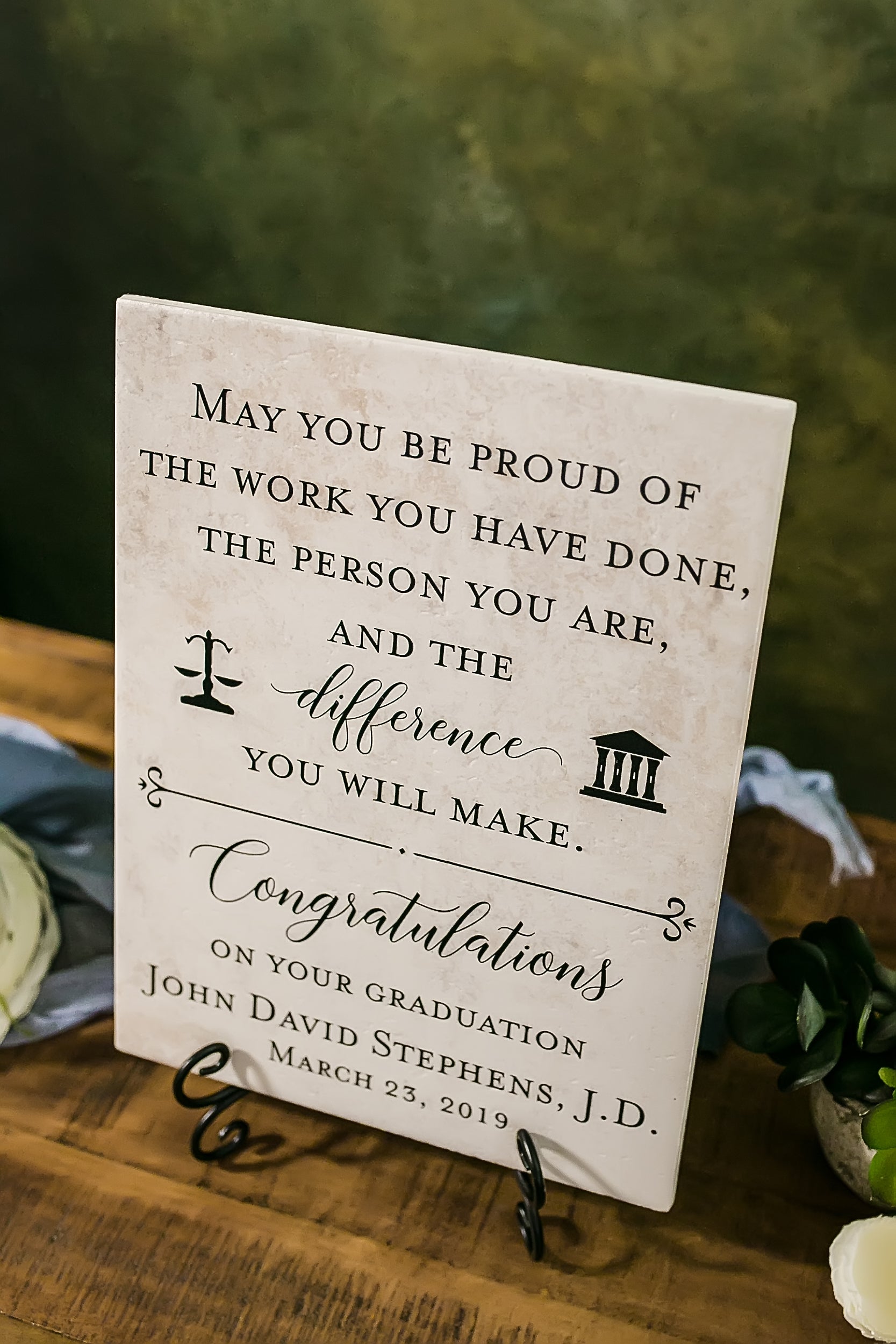 Law School Graduation Tile Sign Plaque With Stand