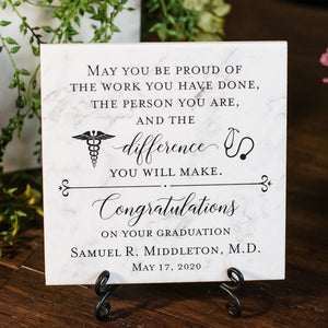 Medical School Graduation Tile Sign Plaque With Stand