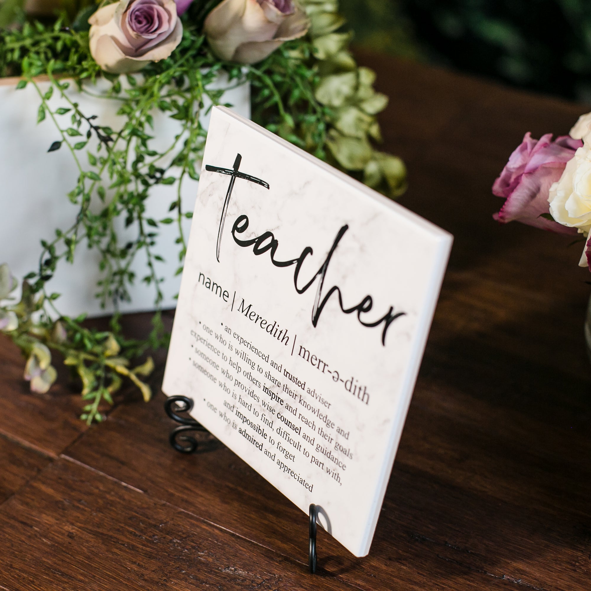 Teacher Definition Custom Floral Quote Art Tile Plaque