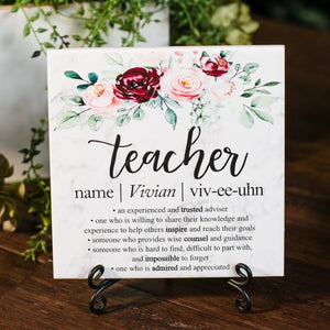 Teacher Definition Custom Floral Quote Art Tile Plaque